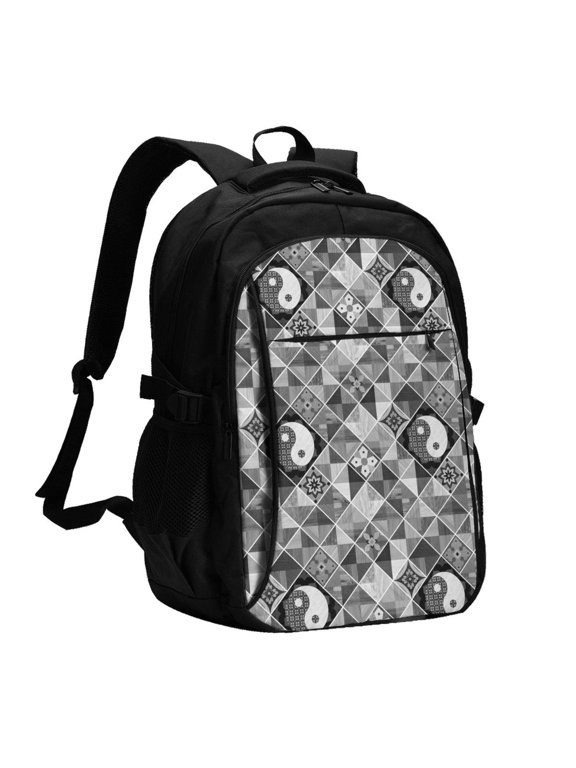 Yin Yang With Black And White for Travel Laptop Backpack, Business Laptops Backpack with USB Charging Port, College High School Computer Bag for Men Women