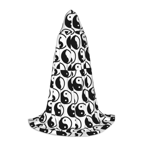 Honeii Yin Yang Print Poncho Cape, Cloak Coat, Snuggly Hooded Wearable Blanket, Hooded Cape For Teenagers,Halloween Costumes-Medium