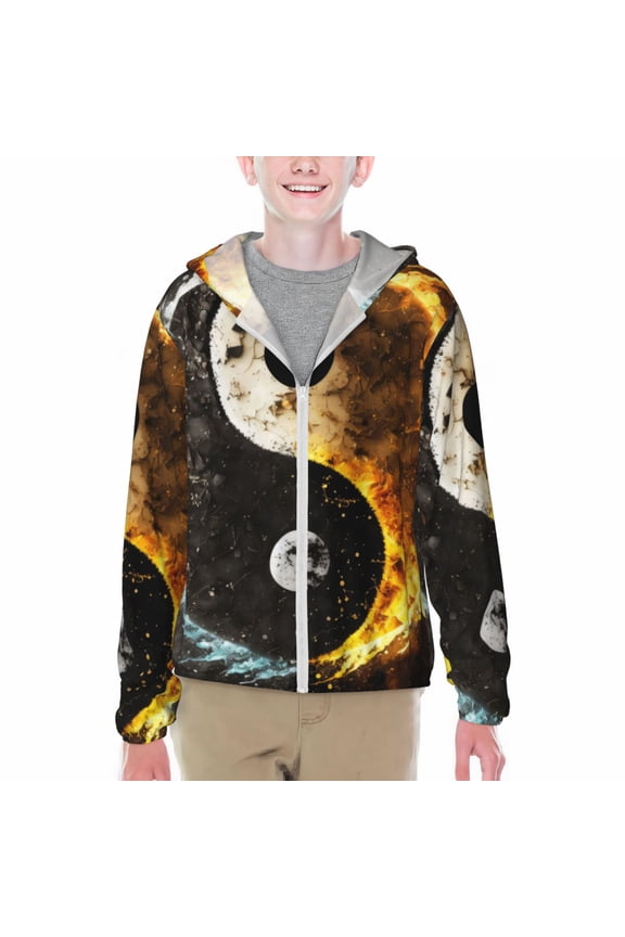 Yin Yang Print Sun Protection Jacket Hooded Cooling Shirt with Pockets Hiking Outdoor Performance-XX-Large