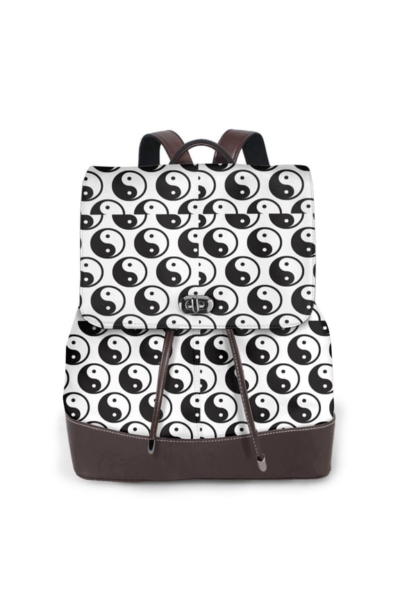 Yin Yang rint Leather Backpack,Trendy Leather Backpack,PU Leather Daypack, Ideal for Work, School, Nurse, College & Travel