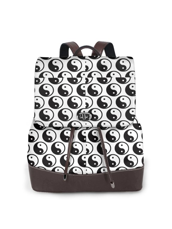 Yin Yang rint Leather Backpack,Trendy Leather Backpack,PU Leather Daypack, Ideal for Work, School, Nurse, College & Travel