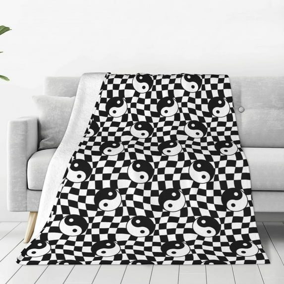 Honeii Ying Yang Checkered Print Fleece Blanket - Throw Blanket for Bed, Sofa, Couch, Camping, and Travel , Microplush Ultra Soft Warm Blanket-40"x30"