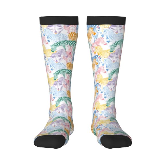 Honeii Zebra Colourful Print Long Socks,Novelty Design Socks Gift for Men and Women,Crew Socks,Calf Socks