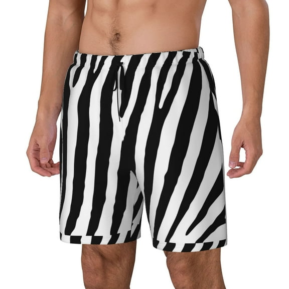 Honeii Zebra Print Men's Swim Shorts,Mens Swim Trunks,Breathable Mesh Beach Shorts for Swimming,Surfing, and Beach Activities-Large