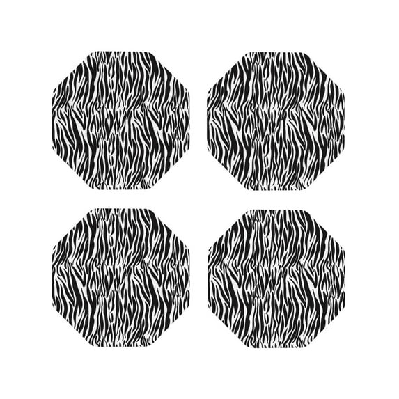 Honeii Zebra print Leather Coaster Set of 4, ideal for safeguarding your furniture from drinks spills and effortless cleanup-Octagon