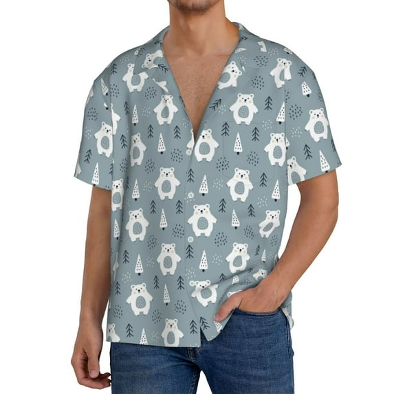 Honeii bead tree winter for Men's Short-Sleeved Button-Up Collared Shirt Featuring A Pocket, Perfect for Beach Vacations, And Travel Adventures.-X-Large