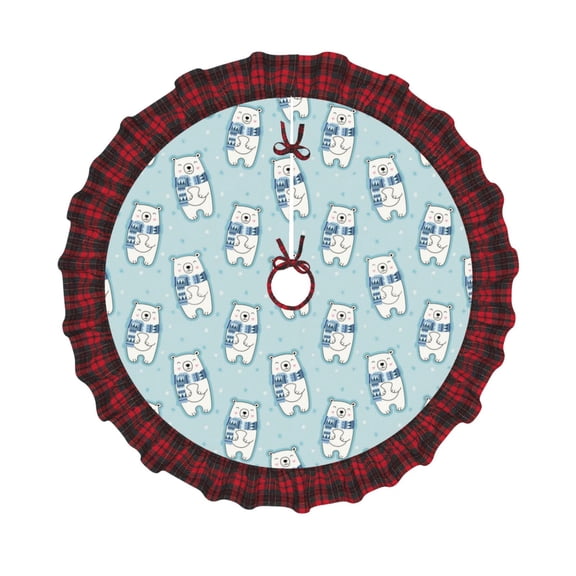 Honeii blue Scarf Bear Pattern Christmas Tree Skirt, Christmas Ribbon Holly Winter Holiday Tree Mat Decoration-36"