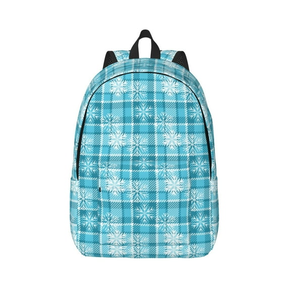 Honeii blue plaid Snowflake Print Canvas College Laptop Backpack, Durable Rucksack Travel Notebook Bag School Backpack Book Bag for Men Women-Small