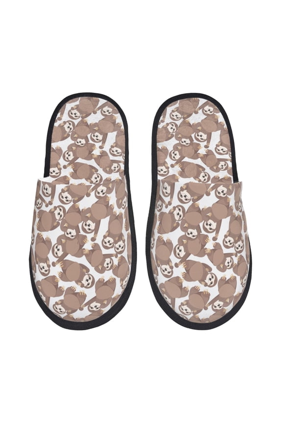 brown sloth family Print Furry Slippers Bedroom Slippers for Women and Men Fuzzy Plush Comfy Faux Fur Lined Slide Shoes -Medium
