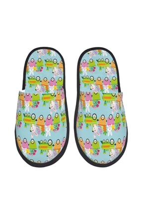 bunnies and chicks on a train Print Furry Slippers Bedroom Slippers for Women and Men Fuzzy Plush Comfy Faux Fur Lined Slide Shoes -Large