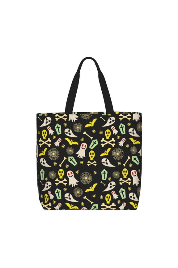 cartoon Skull spider web Print Tote Bag, Reusable Grocery Shopping Bag,Shoulder Bag with Inner Pocket
