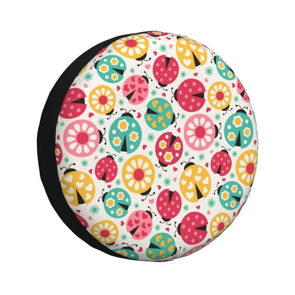 Honeii cartoon ladybird Print Tire Covers, Waterproof Anti-UV Sun Snow Rain Tire Covers for Trailers, RV, Camper, SUV, Truck-15 inch