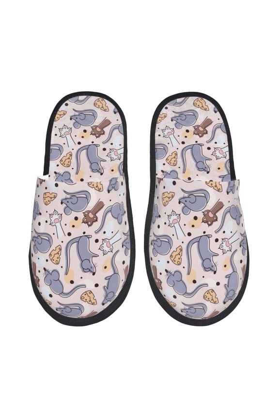 cartoon mouse Print Furry Slippers Bedroom Slippers for Women and Men Fuzzy Plush Comfy Faux Fur Lined Slide Shoes -Large