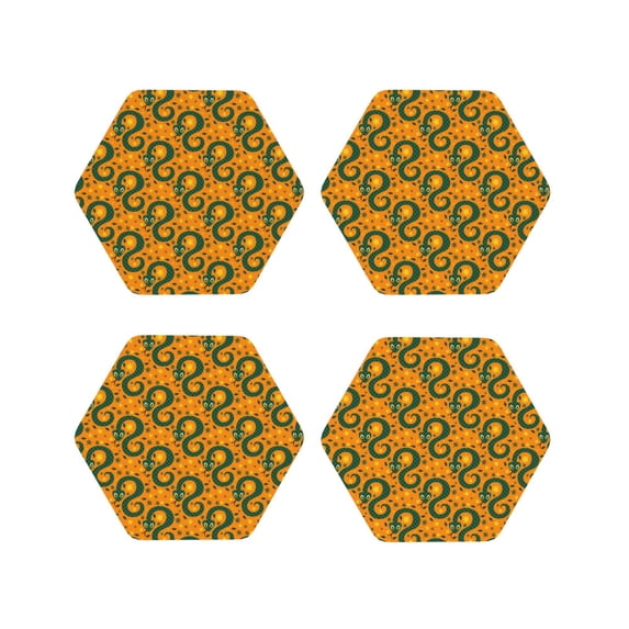 Honeii cartoon snake Print Leather Coaster Set of 4, Ideal for Safeguarding Your Furniture from Drinks Spills and Effortless cleanup-Hexagon