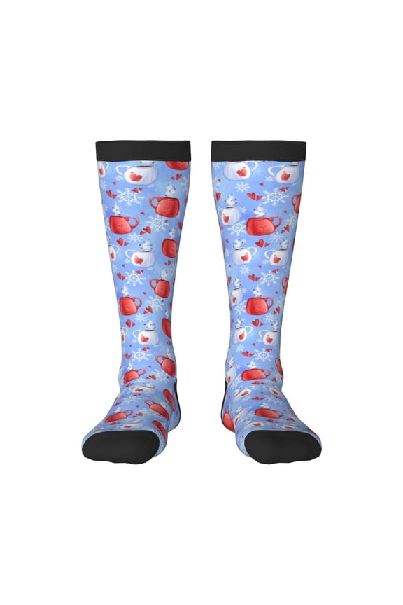 coffee love cup winter Print Long Socks,Novelty Design Socks Gift for Men and Women,Crew Socks,Calf Socks