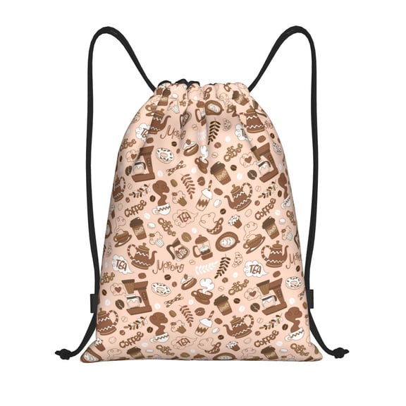 Honeii coffee tea pots Print Drawstring Backpack,Drawstring Bags String Backpack Gym Cinch Sack Backpack Sport Bag Draw-Small