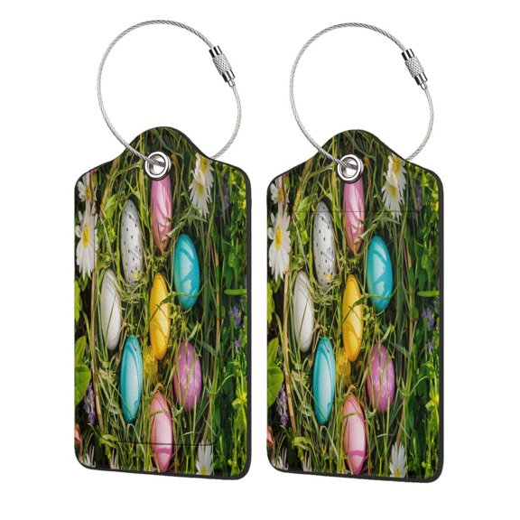 Honeii colorful Easter eggs Print Leather Luggage Tag for Suitcases,ID Tags,Bag Tags for Luggage,Functional Travel Tag-1