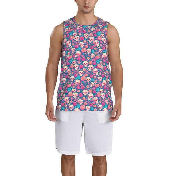 Honeii colorful Skull flower print basktball shirt for men and women, Unisex basketball jersey for Theme party-Large