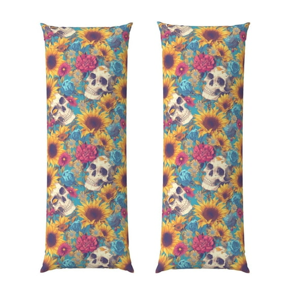 Honeii colorful Skull sunflower Print Long Body Pillowcase 20x54 in,Body Pillow Cover with Zipper,Large Body Pillowcase,Soft Bed Decorative
