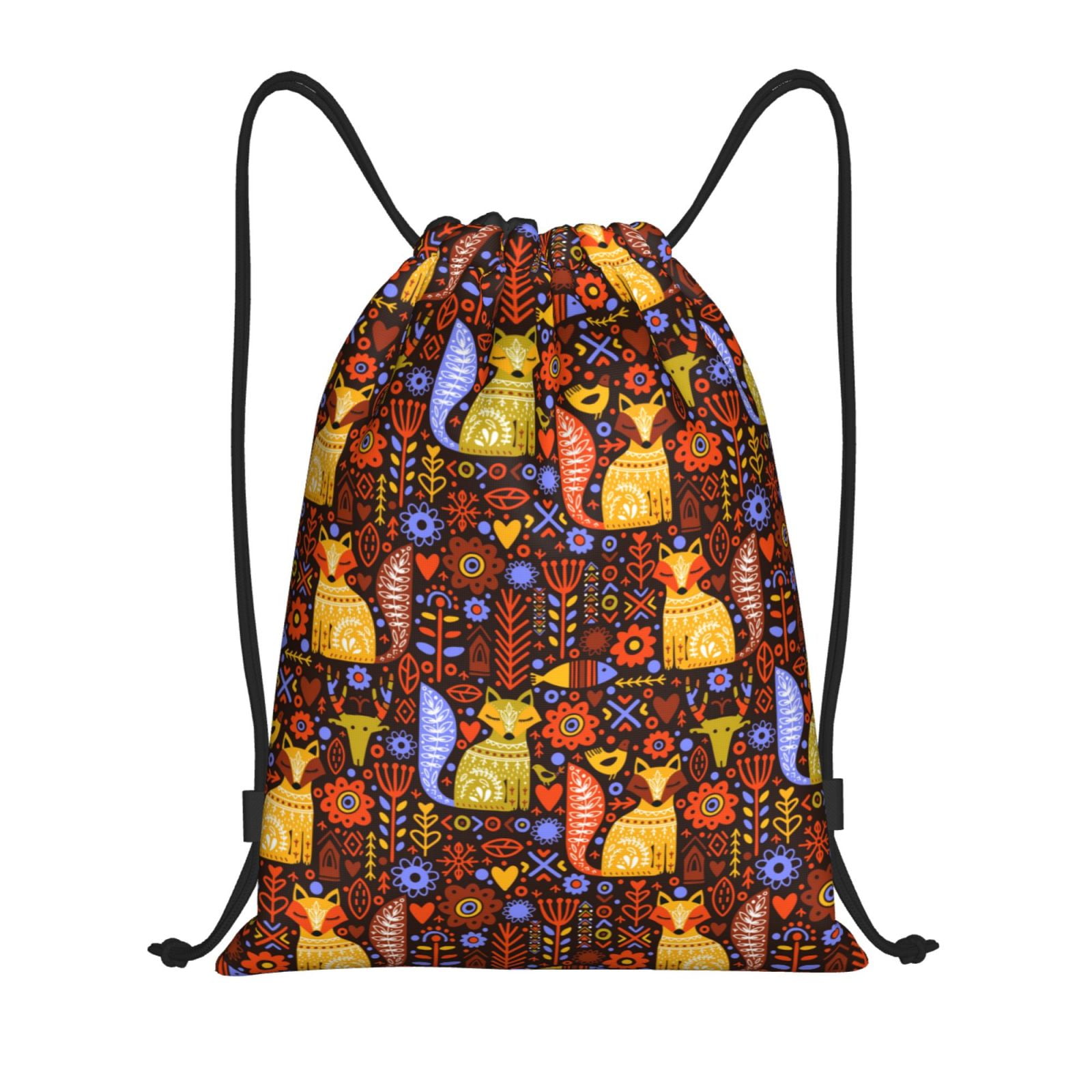 Honeii colorful fox Print Drawstring Backpack,Drawstring Bags String
