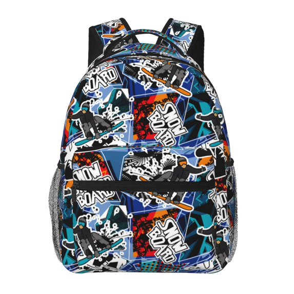 Honeii colorful snow board Print Backpack for Both Men and Women, Basic Bookbag for College, Work, or Travel,Rucksack Computer Bag-One Size