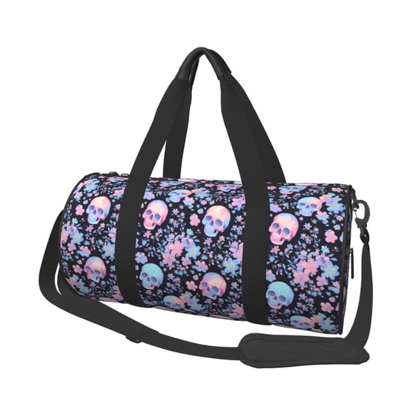 Honeii cool Skull flower Print Duffle Bag and Adjustable Strap,Foldable Travel Duffel Bags for Men Women,Waterproof Duffel Bags