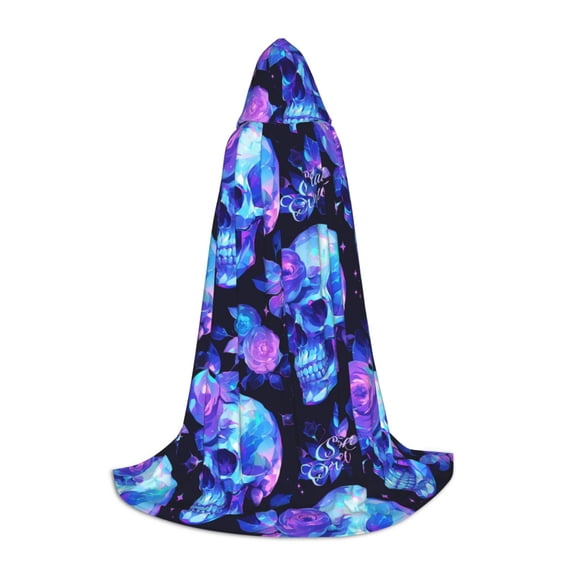 Honeii cool crystal Skull flower Print Poncho Cape, Cloak Coat, Snuggly Hooded Wearable Blanket, Hooded Cape For Teenagers,Halloween Costumes-Medium