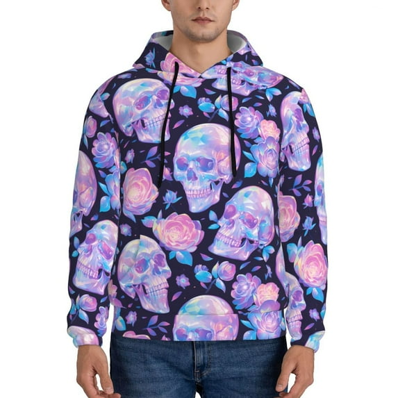 Honeii crystal Skull flower Pattern Mens Hoodies Men's Loose Sleeve Sweatshirt,Pullover Hooded Sweatshirt for Men,Essentials Hoodie-Large