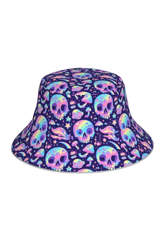 crystal Skull mushroom for Unisex Bucket Hat Waterproof Rain Hat Reversible Shiny Rave Bucket Hat for Concert Festival Boonie Cap