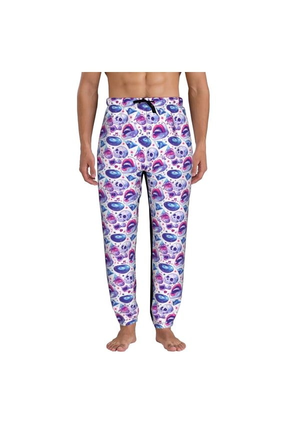 crystal Skull record lips Print Mens Jogger Sweatpants, Men's Lounge Pants with Pockets-3X-Large