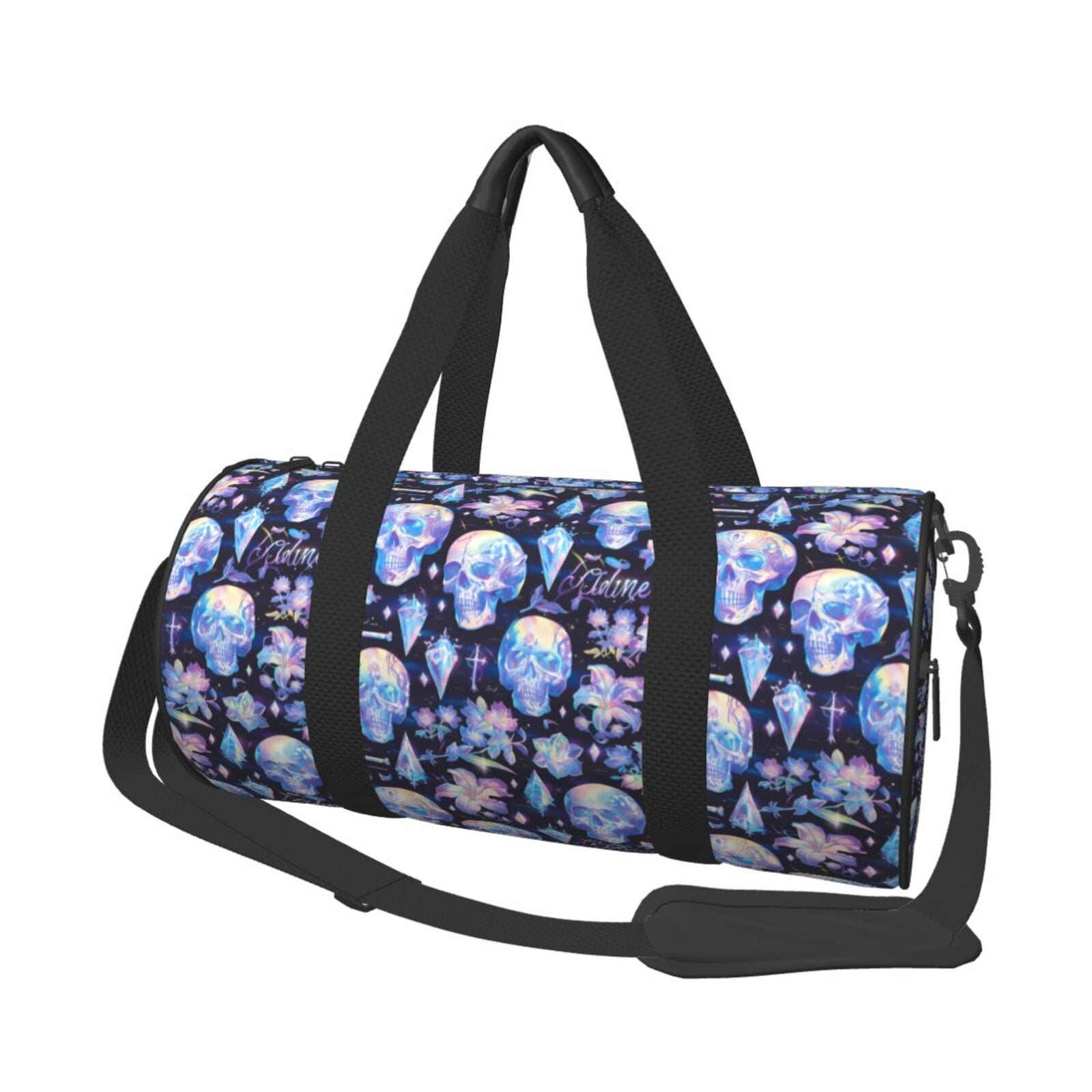 Honeii crystal cool Skull flower Print Duffle Bag and Adjustable Strap ...
