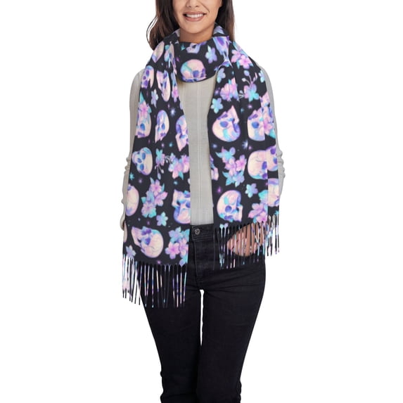 Honeii crystal flower Skull Print Scarf Oversized Scarf Tassel Fall Winter Thick Scarf Warm Shawl Women,Women's Scarves & Wraps