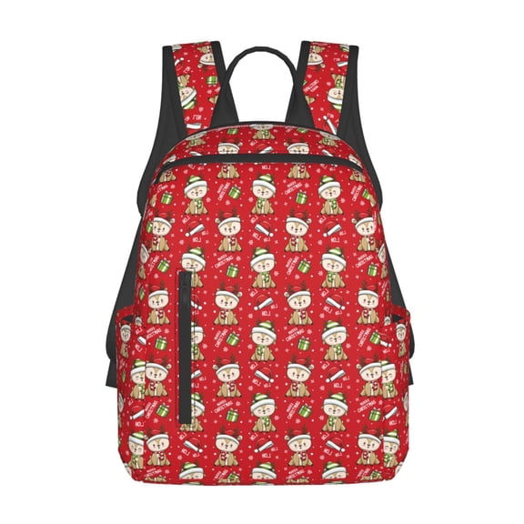 Honeii cute Christmas Moose Print Lightweight Backpacks,Carry on Backpack,Durable Backpack for School, Work & Travel