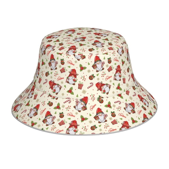 Honeii cute Santa with Gifts for Unisex Bucket Hat Waterproof Rain Hat Reversible Shiny Rave Bucket Hat for Concert Festival Boonie Cap