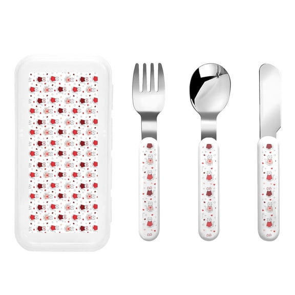Honeii cute cat hearts Print Children's Knife, Fork And Spoon Set,Reusable Utensils Set with Case,Travel Cutlery Set,for Kids Adults Camping
