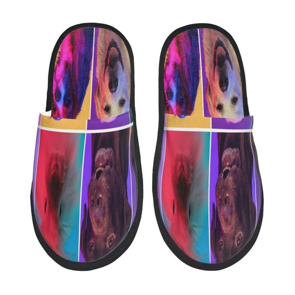 Honeii cute dogs of different breeds Print Furry Slippers Bedroom Slippers for Women and Men Fuzzy Plush Comfy Faux Fur Lined Slide Shoes -Medium