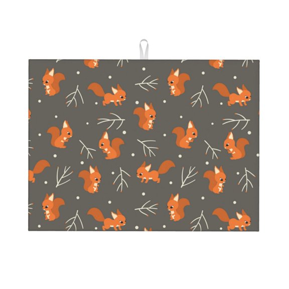 Honeii cute fall fox leaf Print Kitchen Drying Mat Coffee Bar Mat Hide Stain Coffee Maker Mat for Countertops Coffee Pot Dish Drying Mat