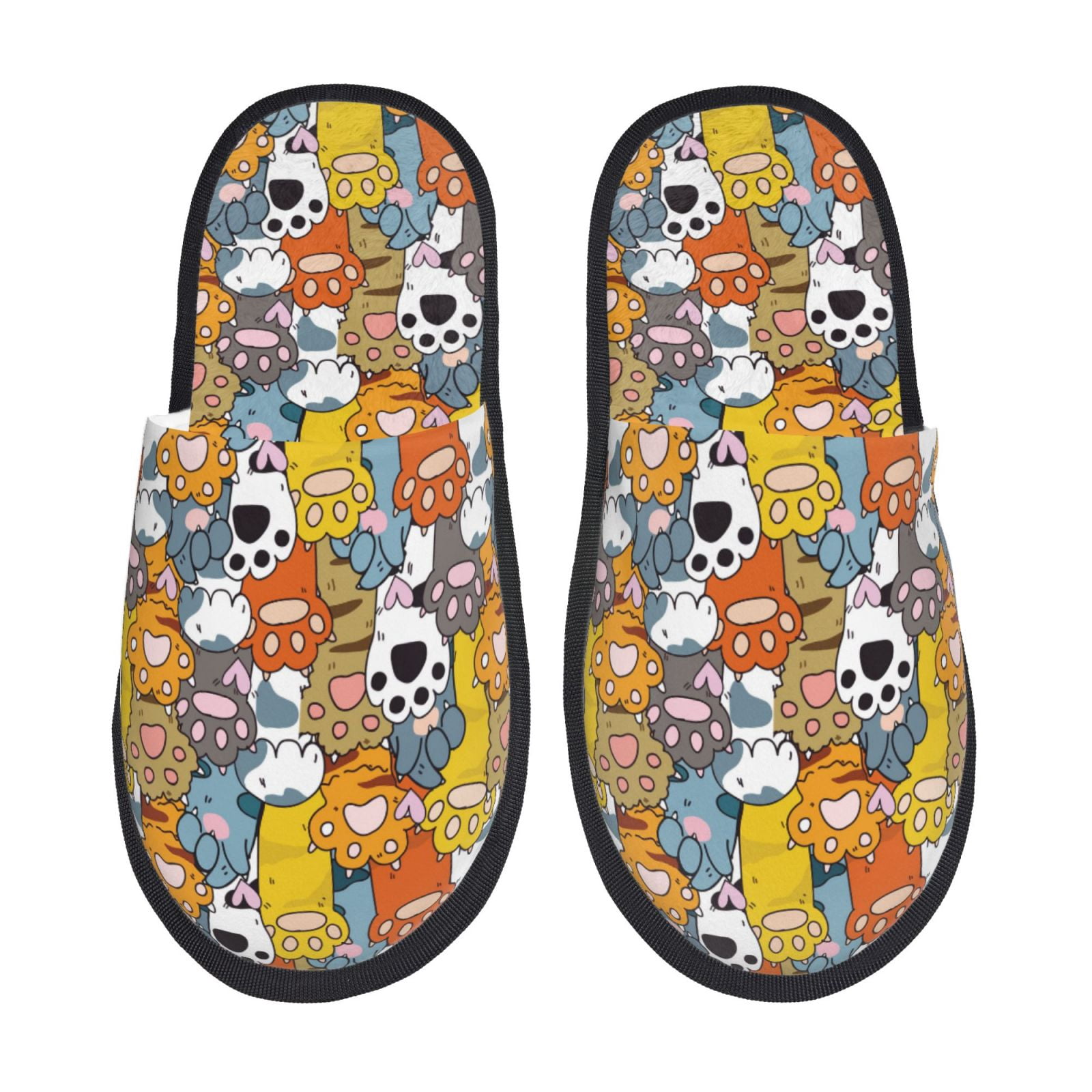Honeii cute paw Print Furry Slippers Bedroom Slippers for Women and Men ...