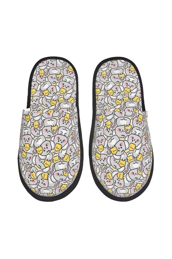 cute rat with cheese Print Furry Slippers Bedroom Slippers for Women and Men Fuzzy Plush Comfy Faux Fur Lined Slide Shoes -Medium