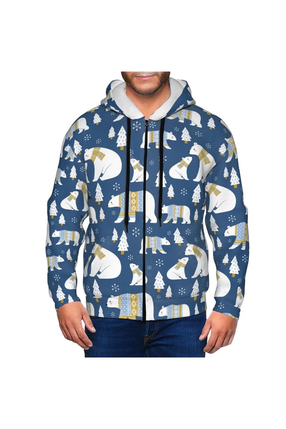 cute winter bear Print Hoodies for Men, Pullover & Full Zip, Breathable Zip up Hoodie, Sweatshirt-X-Large
