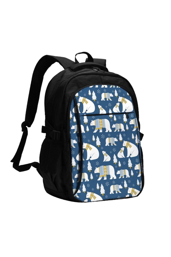 cute winter bear for Travel Laptop Backpack, Business Laptops Backpack with USB Charging Port, College High School Computer Bag for Men Women