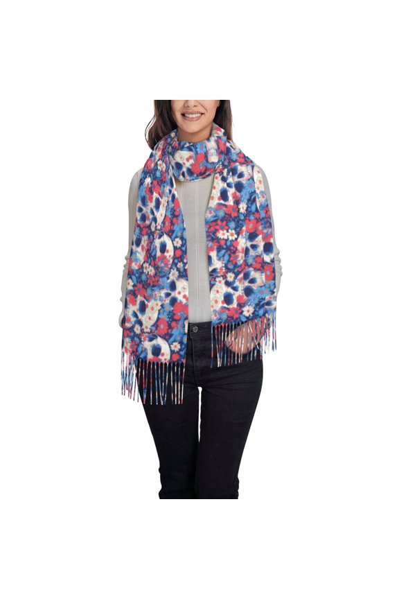 daisy Skull red flower Print Scarf Oversized Scarf Tassel Fall Winter Thick Scarf Warm Shawl Women,Women's Scarves & Wraps