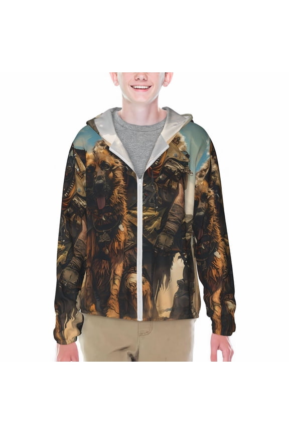 desert Man Shepherd Dog Print Sun Protection Jacket Hooded Cooling Shirt with Pockets Hiking Outdoor Performance-X-Large
