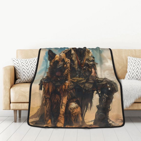 Honeii desert Man Shepherd Dog for Throw Blanket for Couch - Thick Blanket, Soft Fuzzy Plush Throw Blanket for All Seasons, Double Sided Blanket,50x60 In