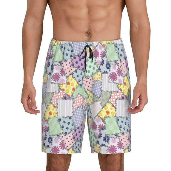 Honeii different patchwork Print Men's Pajama Sleepwear Shorts - a comfy pajama bottom and lounge short for Relaxed Home Wear-XX-Large