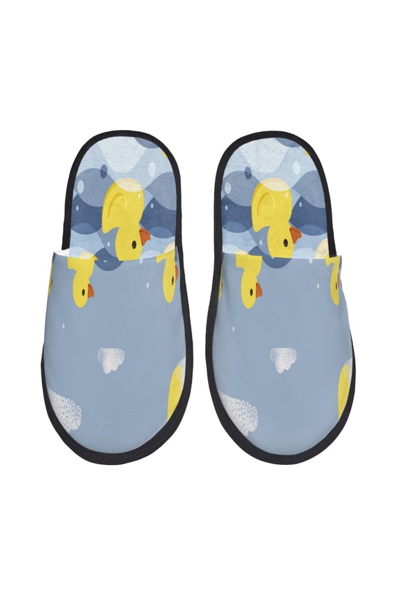 ducklings swim on the sea waves Print Furry Slippers Bedroom Slippers for Women and Men Fuzzy Plush Comfy Faux Fur Lined Slide Shoes -Medium