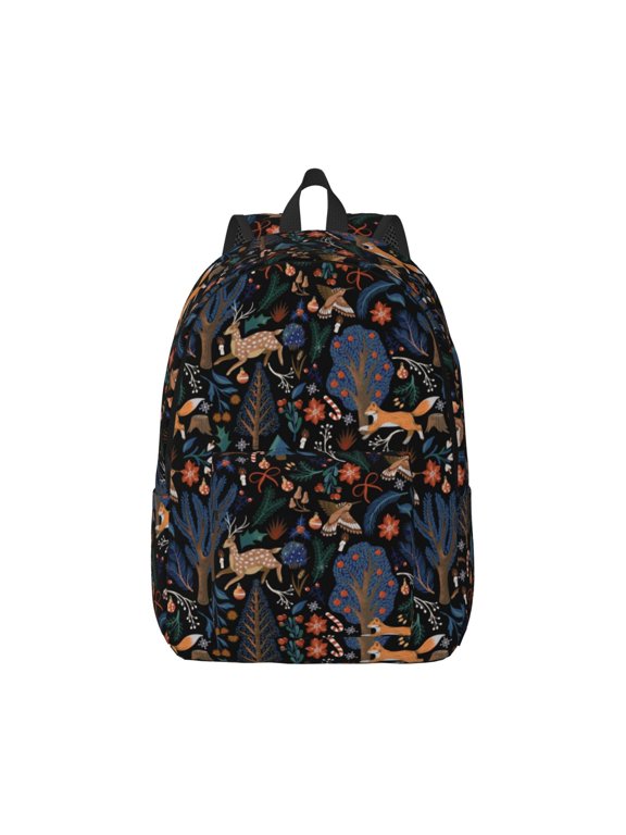fall fox deer bird Print Canvas College Laptop Backpack, Durable Rucksack Travel Notebook Bag School Backpack Book Bag for Men Women-Medium