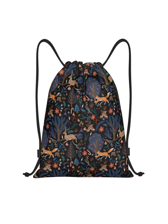 fall fox deer bird Print Drawstring Backpack,Drawstring Bags String Backpack Gym Cinch Sack Backpack Sport Bag Draw-Small