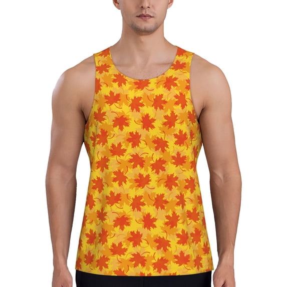 Honeii fall retro maple leaf Pattern Men's Workout Tank Top Casual Sleeveless Gym Muscle Shirts Bodybuilding Tee-Small