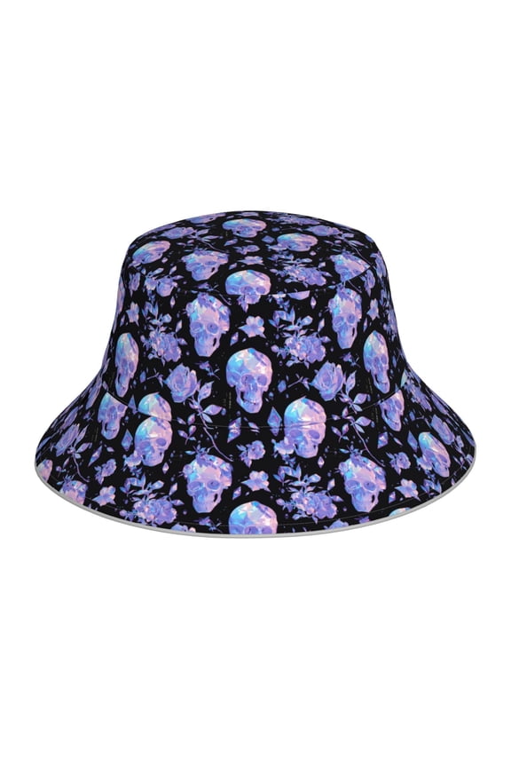 flower Skull crystal for Unisex Bucket Hat Waterproof Rain Hat Reversible Shiny Rave Bucket Hat for Concert Festival Boonie Cap